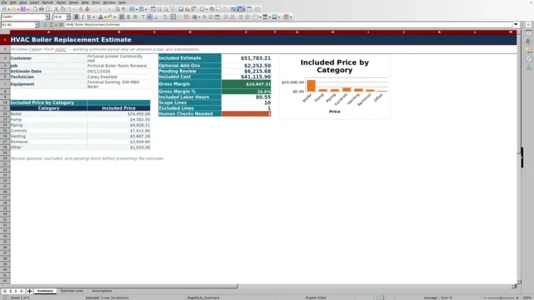 Preview of HVAC Boiler Replacement Estimate Excel Template