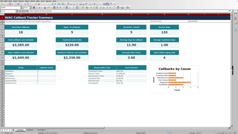 Preview of HVAC Callback Tracker Excel Template