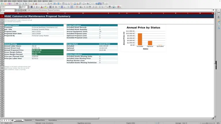 Preview of HVAC Commercial Maintenance Proposal Worksheet in Excel