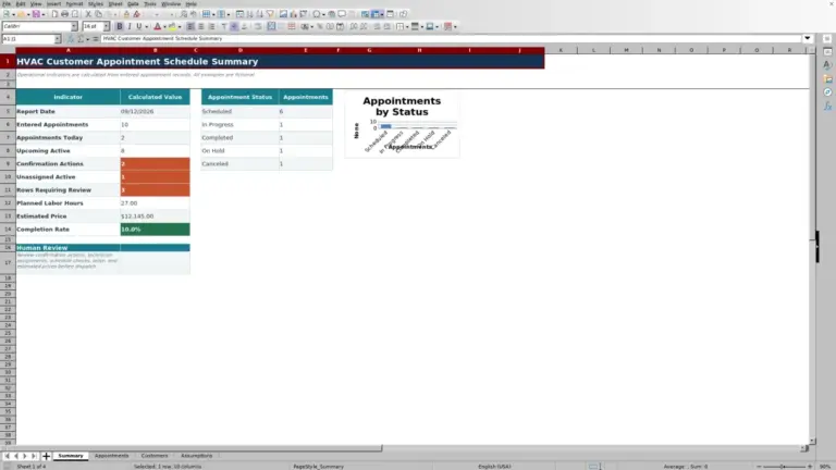 Preview of HVAC Customer Appointment Schedule Excel Template