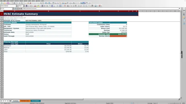 Preview of HVAC Estimate Template for Excel