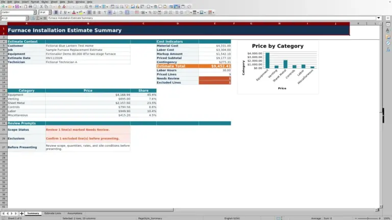 Preview of HVAC Furnace Installation Estimate Excel Template