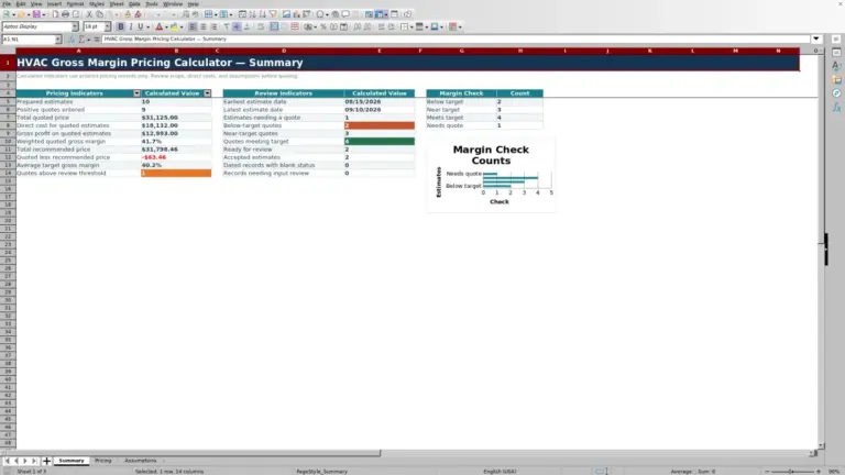 Preview of HVAC Gross Margin Pricing Calculator Excel Template