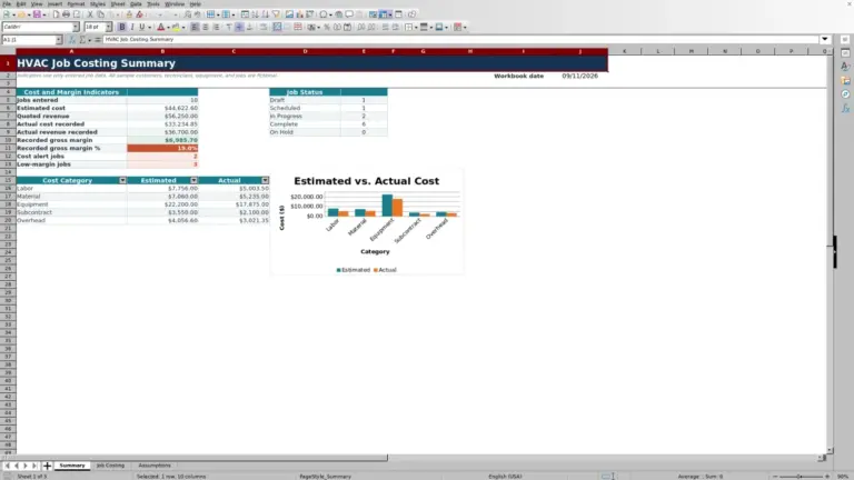 Preview of HVAC Job Costing Spreadsheet for Excel