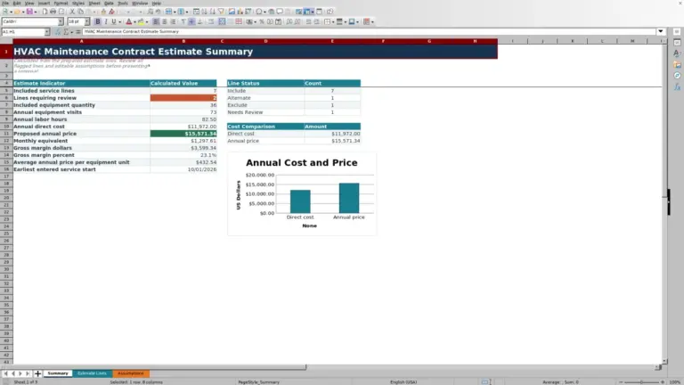 Preview of HVAC Maintenance Contract Estimate Excel Template
