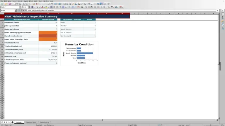 Preview of HVAC Maintenance Inspection Report Excel Template