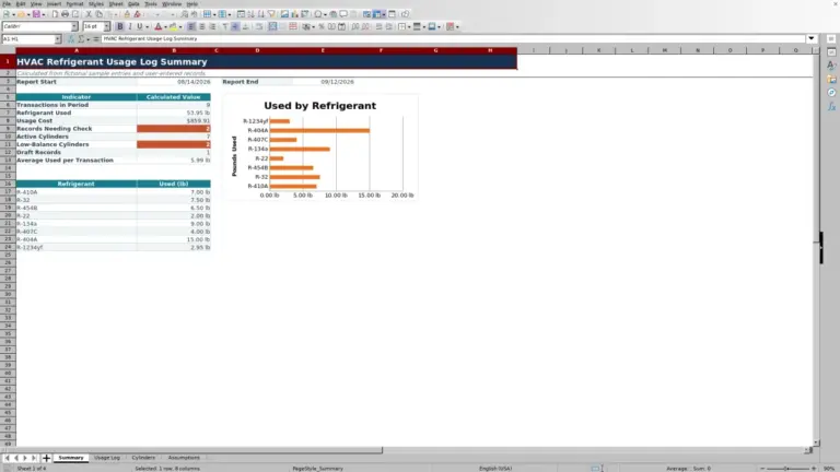 Preview of HVAC Refrigerant Usage Log Excel Template