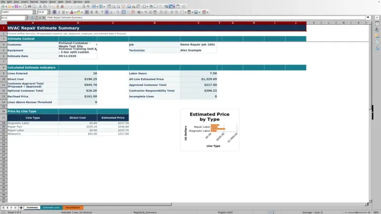 Preview of HVAC Repair Estimate Spreadsheet Excel Template