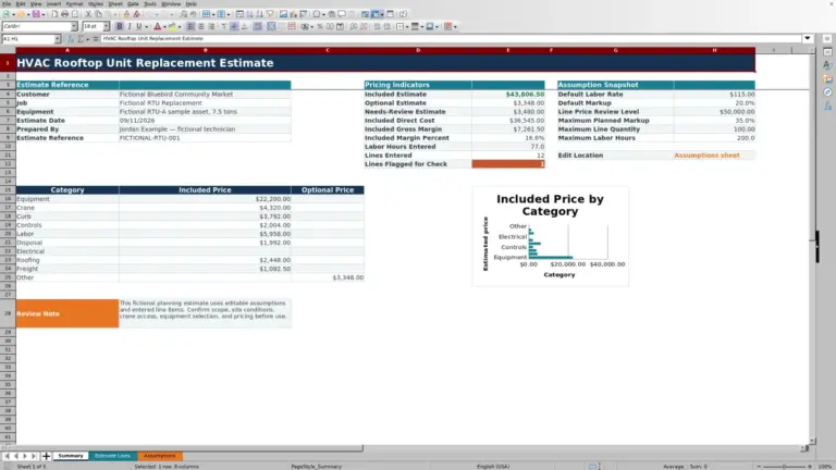 Preview of HVAC Rooftop Unit Replacement Estimate Excel Template