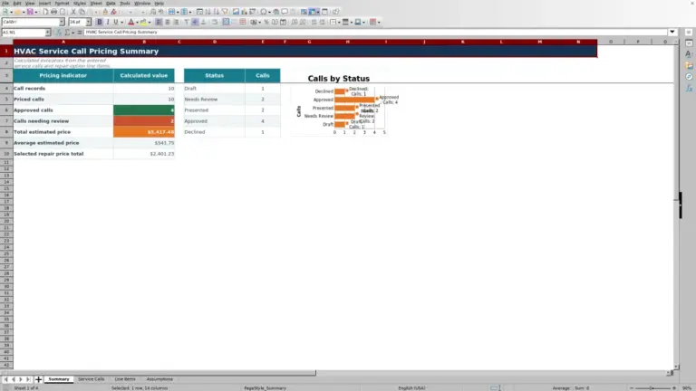 Preview of HVAC Service Call Pricing Worksheet for Excel