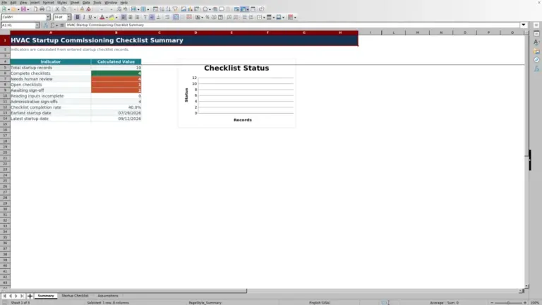 Preview of HVAC Startup Commissioning Checklist Excel Template